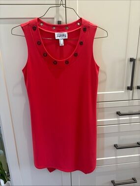 Joseph Ribkoff Bright Red Sleeveless Eyelet-Trim Mini Dress
